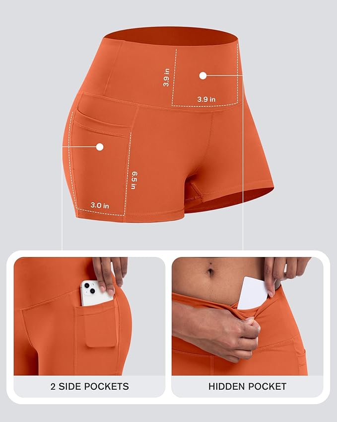 CHRLEISURE Womens Biker Yoga Shorts with Pockets: High Waisted Tummy Control Spandex Workout Athletic Gym Shorts 4 Packs