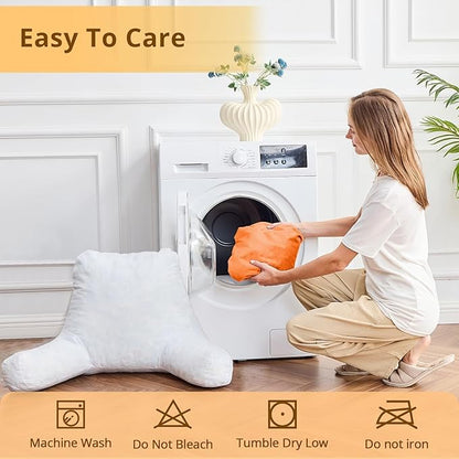 Sasttie Reading Pillow, Velvet Back Pillow for Bed Sitting Up, Adult Back-Rest Support Cushion with Arms for Sit Up on Couch, Sofa, and Floor, Dorm Essentials, Reading Accessories, Orange