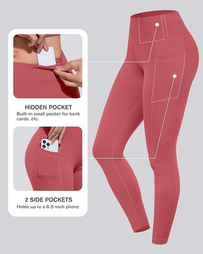 CHRLEISURE Leggings with Pockets for Women, High Waisted Tummy Control Workout Yoga Pants