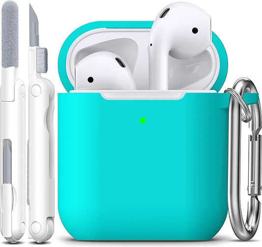 R-fun Compatible with AirPods Case Cover, Soft Silicone Protective Cover with Keychain for Women Men Compatible with Apple AirPods 2nd 1st Generation Charging Case, Front LED Visible,Teal