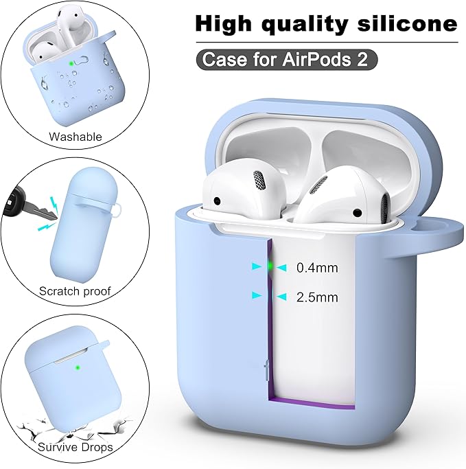R-fun Compatible with AirPods Case Cover, Soft Silicone Protective Cover with Keychain for Women Men Compatible with Apple AirPods 2nd 1st Generation Charging Case, Front LED Visible,Sky Blue
