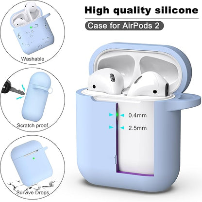 R-fun Compatible with AirPods Case Cover, Soft Silicone Protective Cover with Keychain for Women Men Compatible with Apple AirPods 2nd 1st Generation Charging Case, Front LED Visible,Sky Blue