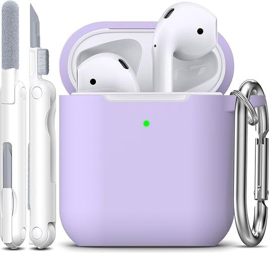 R-fun Compatible with AirPods Case Cover, Soft Silicone Protective Cover with Keychain for Women Men Compatible with Apple AirPods 2nd 1st Generation Charging Case, Front LED Visible,Pink Purple