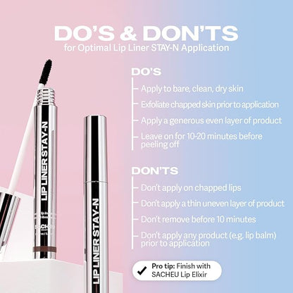 Sacheu Lip Liner STAY-N & Lip Elixir Bundle — Long Lasting Matte Lip Tattoo, Transfer Proof Lipstain Infused with Hyaluronic Acid & Vitamin E, for All Skin Types — P-inked and Clear