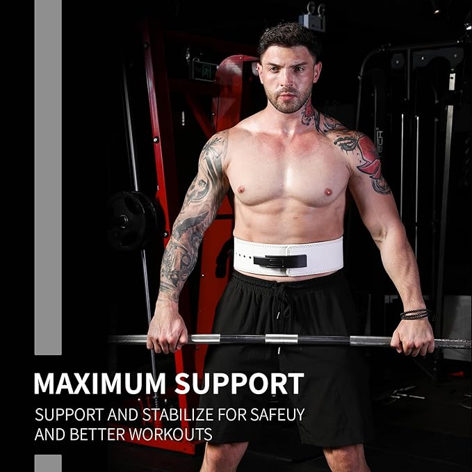 Genuine Leather Weight Lifting Belt with Lever Buckle, 10mm Thick 4" Leather Lumbar Back Support, Gym Belts Ideal for Training, Weightlifting, Bodybuilding, Squats and Deadlifts
