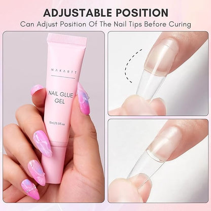 Makartt Gel Nail Glue for Press On Nails - 3D Gel Nail Art, 30ml Super Strong 3 in 1 Solid Nail Glue Gels for False Nail Tips, Long Lasting Manicure Bond, Curing Needed, Pack of 2