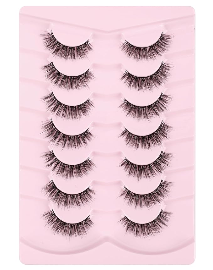 Onlyall Natural Lashes Wispy Lashes Natural Look False Eyelashes Natural Flared Eyelashes False Eye Lashes Soft Fluffy Lashes 7 Pairs D75