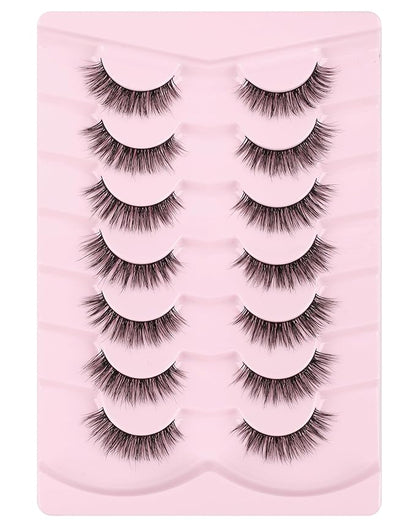 Onlyall Natural Lashes Wispy Lashes Natural Look False Eyelashes Natural Flared Eyelashes False Eye Lashes Soft Fluffy Lashes 7 Pairs D75
