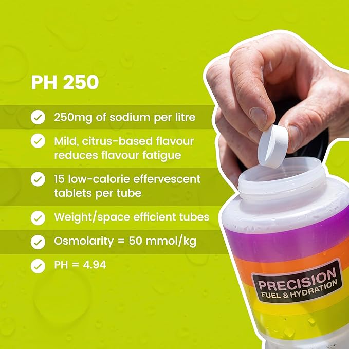 Precision Hydration Electrolyte Drink - Multi Strength Effervescent Hydration Tablets - Low Calorie, Gluten Free, Vegan/Vegetarian Friendly (12 Tubes, 250mg/L - Green Tube)