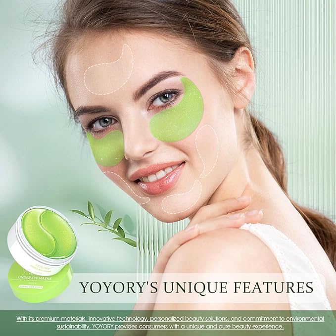 Under Eye Patches Masks - for Eye Bags with Collagen and Hyaluronic Acid, Dark Circles,and Fine Lines, Fade Wrinkles Treatment for Women and Men - 60 Pcs Green