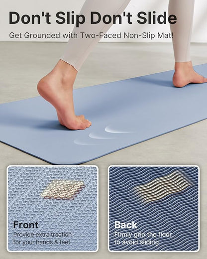 Yoga Mat,Non-Slip TPE Exercise Mat(1/4 Inch) for Pilates, Fitness & Barefoot Workouts, Home Gym Studio with Strap & Bag