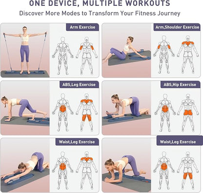 2025 Upgrated Pilates Board, Portable Pilates Reformer with Two Groups Resistance Band and Counter, Multi-Function Abdominal Pilates Board for Home, Suitable for Full-Body Workouts