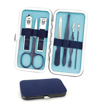 Manicure Set, Nail Clipper Set 7 in 1 Stainless Steel Nail Clipper Kit Nail Clippers Manicure Kit for Men Grooming Kit Pedicure Kit Fingernail Toenail Clippers for Men Women Husband Boyfriend, Blue
