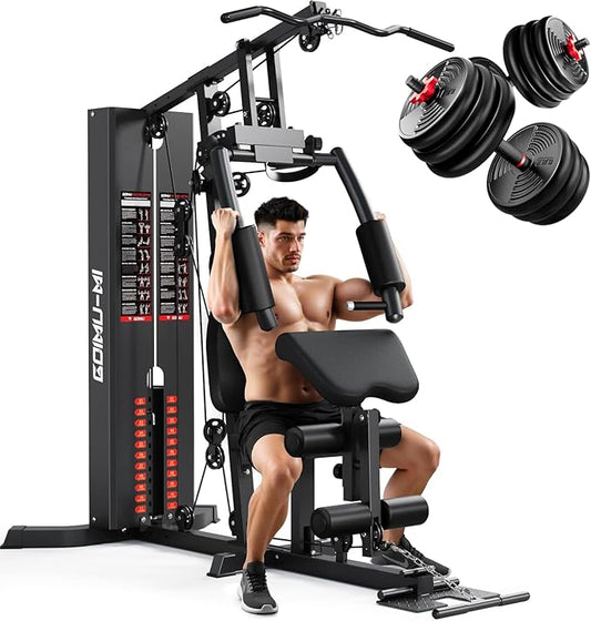 Home Gym, M1 Workout Station with 140LBS Weight Stack, Multifunctional Home Gym Equipment with Pulley System for Full Body Strength Training