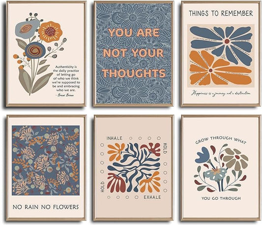 6 Mental Health Posters Bohemian Style Motivational Psychology Wall Decor Pictures Therapy Office Wall Art Inspirational Positive Quotes Canvas Poster Prints For Home Counseling Office Decor Unframed