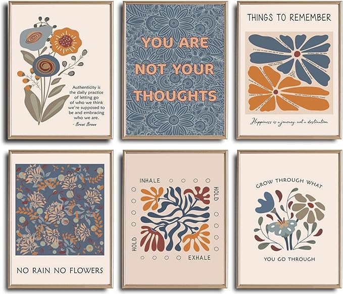 6 Mental Health Posters Bohemian Style Motivational Psychology Wall Decor Pictures Therapy Office Wall Art Inspirational Positive Quotes Canvas Poster Prints For Home Counseling Office Decor Unframed