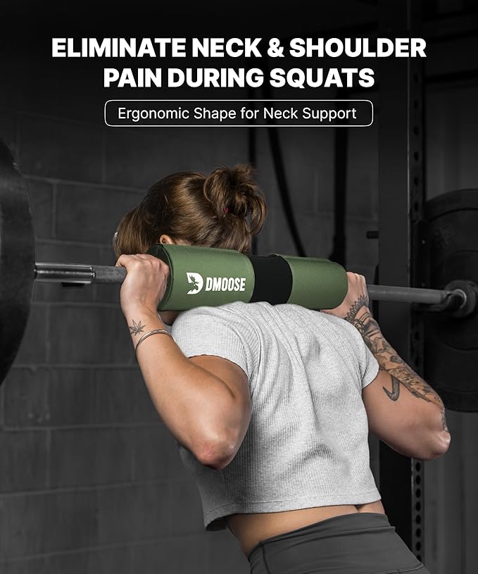 DMoose Fitness Barbell Pad for Hip Thrust, Squat & Lunges - Non-Slip Thick Foam Cushion for Neck and Back Support with Two Straps - Hip Thrust Pad for Leg Day - Fits All Olympic Bars and Smith Machine