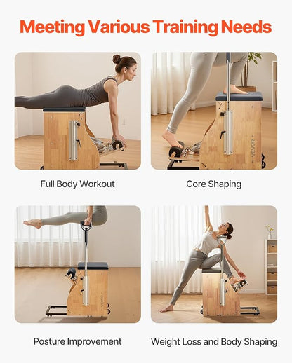 VEVOR Pilates Reformer Machine, Pilates Workout Equipment for Home Gym Studio Use, Pilates Bed with Dual Resistance- Spring & Cord, Reformer Set, Up to 400 LBS