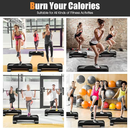 Goplus 31" Aerobic Exercise Stepper Deck, Adjustable Fitness Workout Step Platform Trainer with Risers, 4”6”8”Levels Height-Adjustable, for Home Gym and Office