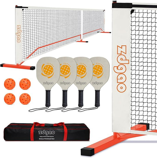 Pickleball Net Set for Driveway, 22FT Regulation Size Pickleball Net with Paddles Set of 4, Outdoor Pickleballs and Carry Bag for Driveway, Weather Resistance Strong Steel Frame