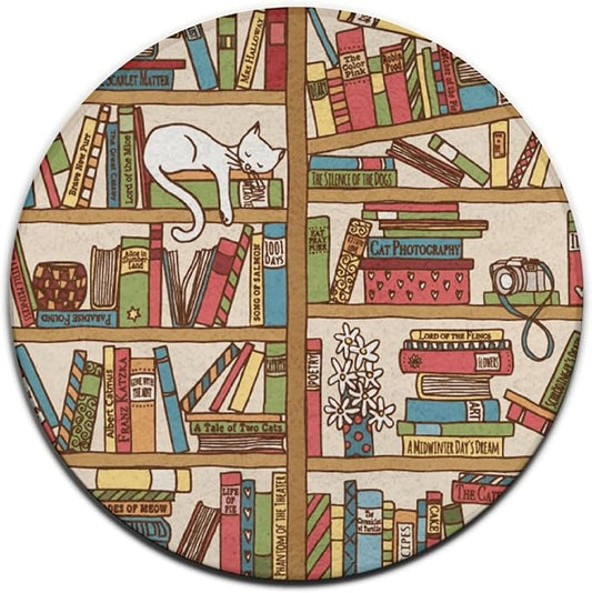 Large Home Decor Mat, Soft Round Yoga Carpet, Non-Slip Machine Washable Home Office Circle Rug Compatible with Sleeping Cat Library Bookshelf
