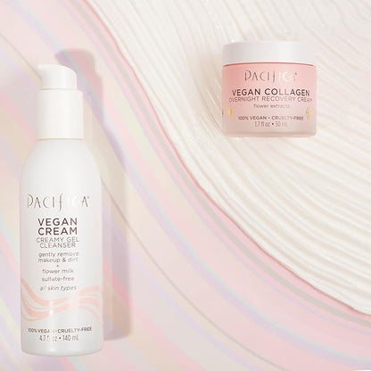 Pacifica Vegan Collagen Cream Gel Facial Cleanser - Daily Foaming Face Wash & Makeup Remover, Hydrating Anti-Aging Face Wash for Dry & Sensitive Skin, 4.7oz