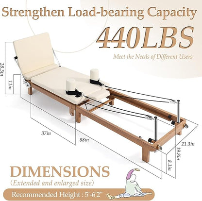 Foldable Pilates Reformer Machine,Extended 88in Metal Frame Pilates Equipment for Home Women Men Use Gym Workout & Advanced and Beginners Users , Dual Resistance System (Spring & Latex Tubes)