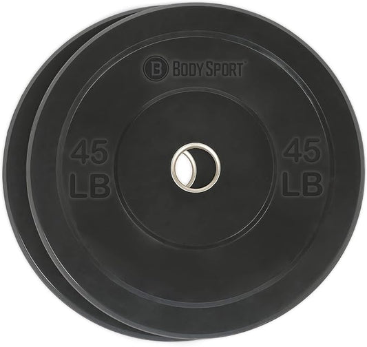 Body Sport 2” Rubber Olympic Bumper Plate Plate Set – Bumper Weight Plates – Set of Free Weights for Strength Training – Impact Absorbing Bumper Plates with Stainless Steel Insert
