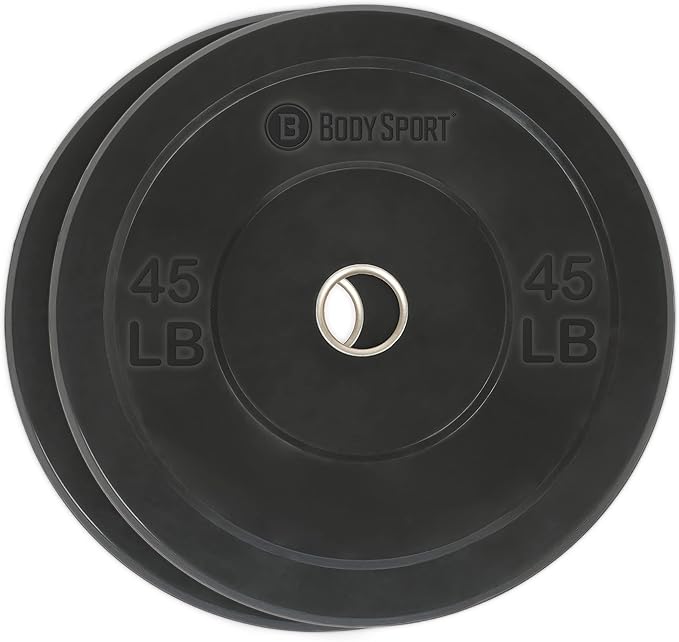 Body Sport 2” Rubber Olympic Bumper Plate Plate Set – Bumper Weight Plates – Set of Free Weights for Strength Training – Impact Absorbing Bumper Plates with Stainless Steel Insert