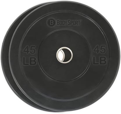 Body Sport 2” Rubber Olympic Bumper Plate Plate Set – Bumper Weight Plates – Set of Free Weights for Strength Training – Impact Absorbing Bumper Plates with Stainless Steel Insert
