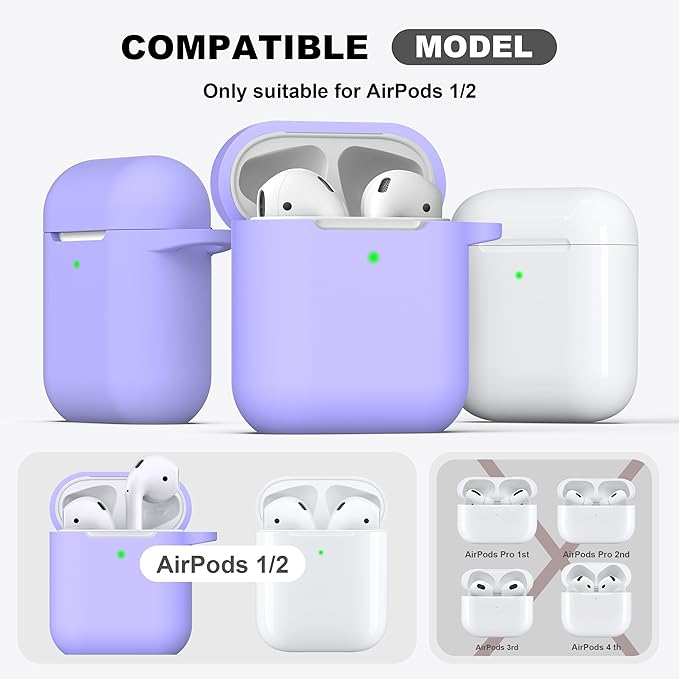 R-fun Compatible with AirPods Case Cover, Soft Silicone Protective Cover with Keychain for Women Men Compatible with Apple AirPods 2nd 1st Generation Charging Case, Front LED Visible,Lilac