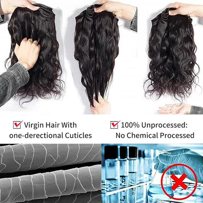 12A Body Wave 4 Bundles With 5x5 Closure (16 18 20 22 +14 Inch) Body Wave Bundles with Closure Human Hair 100% Unprocessed Brazilian Virgin Quick Weave Bundles Human Hair Natural Black