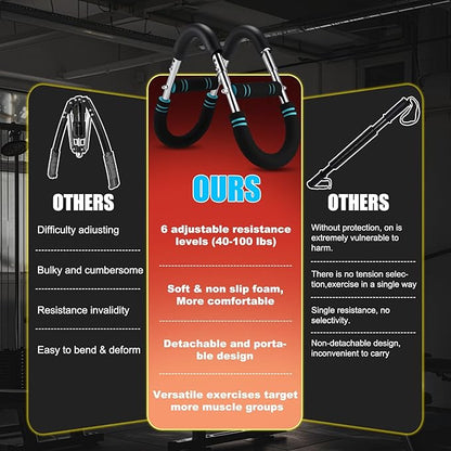Premium Twister Arm Trainer, Adjustable 40-100lb Chest Workout Equipment for Men & Women, Portable Detachable Design for Home Gym, Arm Chest and Shoulder Muscle Strength Exerciser Training