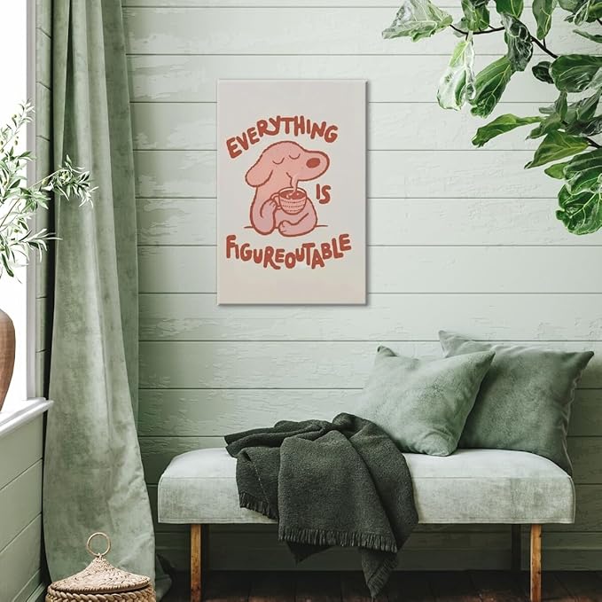 Everything is Figureoutable Motivational Canvas Wall Art Print Cute Dog Quote Inspirational Art Poster Mental Health Home Office Kids Affirmation Wall Decor Minimalist Picture 8x12inch Framed