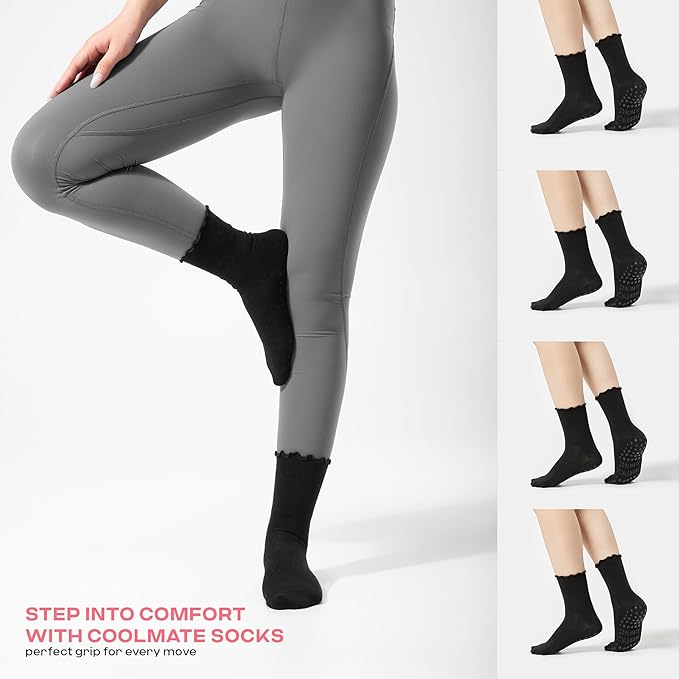 CoolMate Pilates Socks with Grips for Women, Yoga Socks, Crew Non Slip Women for Workout, Barre, Pilates Gifts