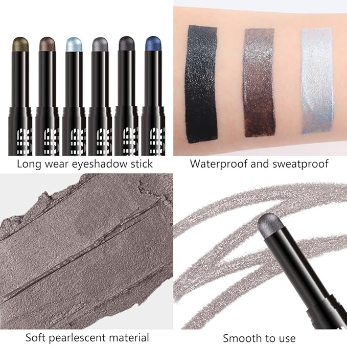 Dark Taupe Shimmer Cream Eye Shadow Stick Makeup for Women, Dark Taupe Shimmer Matte Eye Shadow Brightener Stick for Eyes, Waterproof Eyeshadow Pencil Applicator Blendable for Eye Highlight 16
