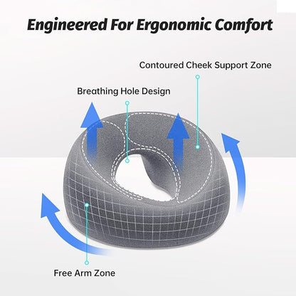 Face Down Pillow for Bed, Massage Headrest for Prone & Stomach Sleeping, Face Cradle for Spa, BBL Pillow for Post-Eye Surgery Recovery & Vitrectomy Recovery Equipment, Removable Cover Grey