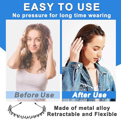 Metal Headbands for Man, Unisex Black Wavy & Smooth Headbands for Women, Non-Slip Elastic Hair Bands for Sports, Gym, Yoga, and Daily Use. (6 pack)