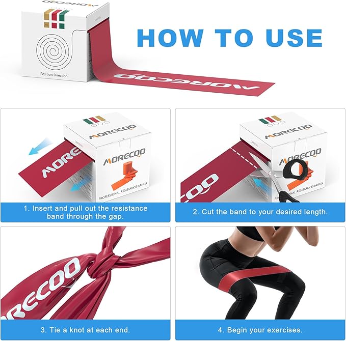 MORECOO Risistance Bands, 25 Yard Roll Professional Latex Stretch Bands for Physical Therapy, Elastic Bands for Upper & Lower Body Exercises, Lower Pilates, Home Workouts & Rehab, Core Exercise