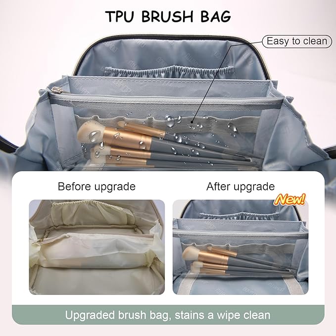 BOYATU Travel Makeup Bag Organizer Cosmetic Bag: 3 Pcs Set Make up Bags for Women with Handle - Waterproof Vegan Leather Toiletry Bags Travel Essentials Pouch with Compartments (F-02-Green)