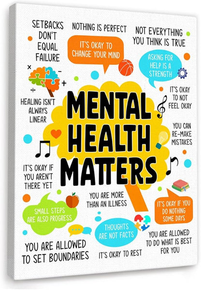YEOION Mental Health Matters Wall Decor,Therapy Office Mental Health Wall Art Canvas Framed Poster Print for Calming Corner Classroom School Counselor Wall Decor 12 x 15 in