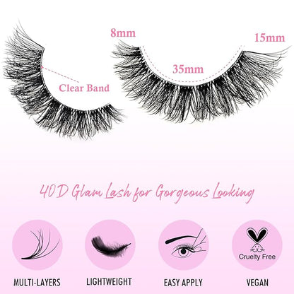 Lashes False Wispy Eyelashes Natural Cat Eye Lash Strips 10 Pairs Fake Mink Eyelash Pack Natural Look Fluffy Strip Lashes Set Clear Band Easy Eyelashes for Beginners with Cluster Looking