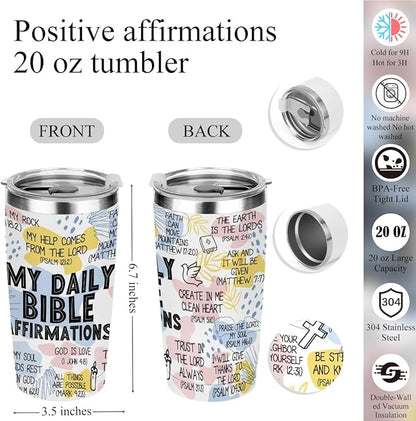 Daily Affirmations for Women Bible Verse Makeup Bag Inspirational Christian Gifts for Women Sister Coworker Mental Health Birthday Christmas, 20oz Tumbler Makeup Bag Ballpoint Pen Notebook 6PCS