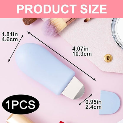 Manual Face Spatula, Metal Facial Scraper with Silicone Lid for Men & Women, Reusable Face Scrubber for Dry Oily Skin- Blue