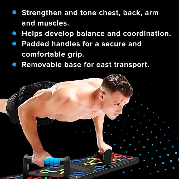 Foldable Push Up Board - Home Workout Equipment with Color-Coded System - Multi-Functional Push-Up Stands for Strength Training, Chest, Arms & Core - Portable Gym for Men & Women