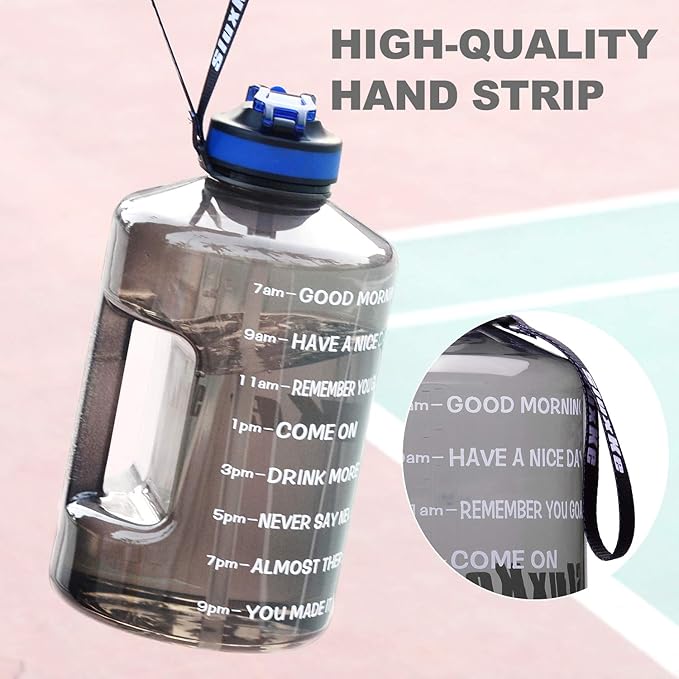 1 Gallon Motivational Sports Water Bottle with Time Marker, BPA Free 128oz Leak Proof Jug, Black, Plastic, 128 ounces, Fitness, Sports, Outdoor Activities