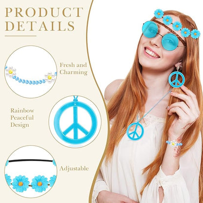 Batiyeer 6 Pcs Hippie Costume Accessories Set, Boho Peace Sign Daisy Flower 60s 70s Party Favors Decor for Groovy Party Women