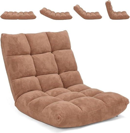 Moccha 14-Position Floor Chair, Folding Sofa Chair with Back Support, Memory Foam Floor Gaming Chairs for Adults, Adjustable Padded Couch Recliner Sleeper Bed for Reading, Meditating, Beige
