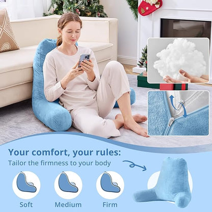 Sasttie 25-inch Reading Pillows for Sitting in Bed Adult, Jumbo Velvet Back Pillow Bed Sitting Up, XL High Back-Rest Support Cushion for Sit Up on Couch & Floor, Oeko-Tex Certified, Blue