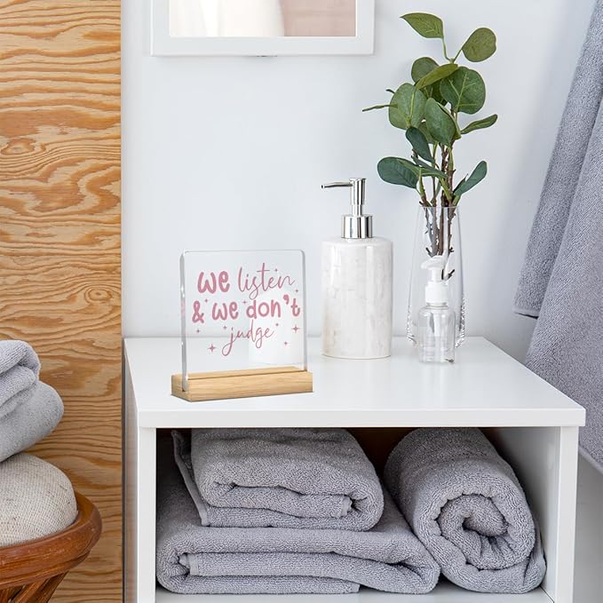 Mental Health Decor, Motivational Gifts for Women Men, Self Love Inspirational Acrylic sign with Wooden office Accessories Bedroom Dorm Apartment Decoration-We Listen and We Don't Judge